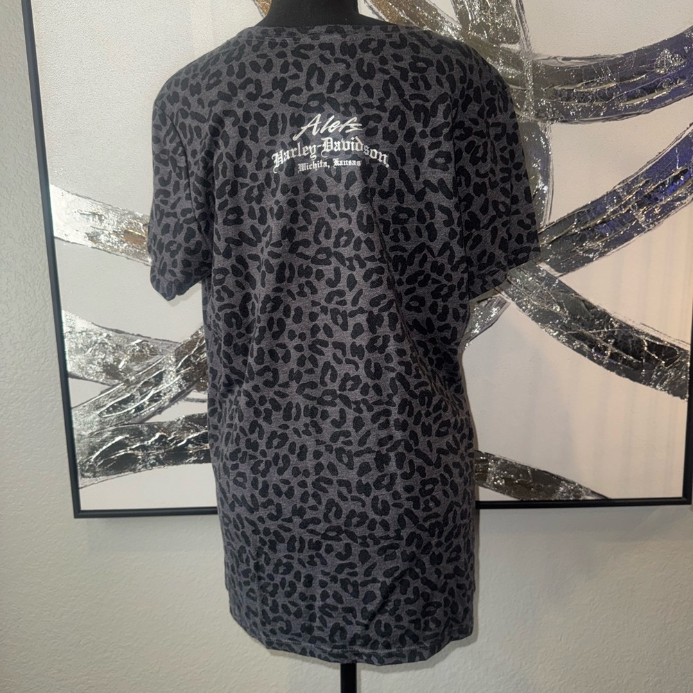 Harley-Davidson Gray Leopard Print Logo Dress with Metallic Script - Picture 3 of 4